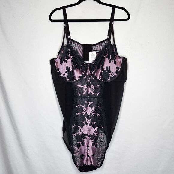 5X 28W Torrid Boudior Bodysuit Lace Underwire Purple Black Lingerie Sheer Party - Picture 2 of 10